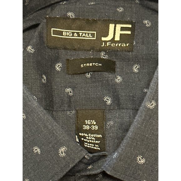 JF J. Ferrar Big & Tall Button-Down Shirt Cotton Blend Men Sze 16.5 (38/39) READ - Picture 6 of 16
